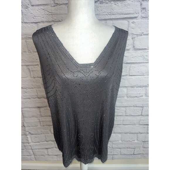 Dressbarn Tops - Dressbarn Collection Women’s Grey Silver Sequin Beaded Dressy Cami Top Size 1X